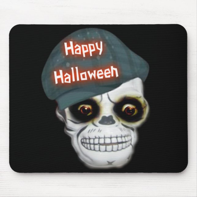Mousepad Skeleton Head Happy halloween Musmatta (Framsidan)