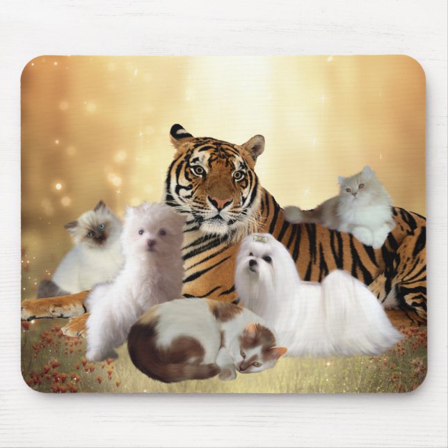 Mousepad Tiger Hundar Cats-vänner Musmatta (Framsidan)