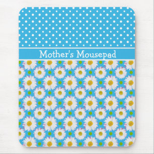 Mousepad to Personalize: Polkas and Daisys: Blue: Musmatta