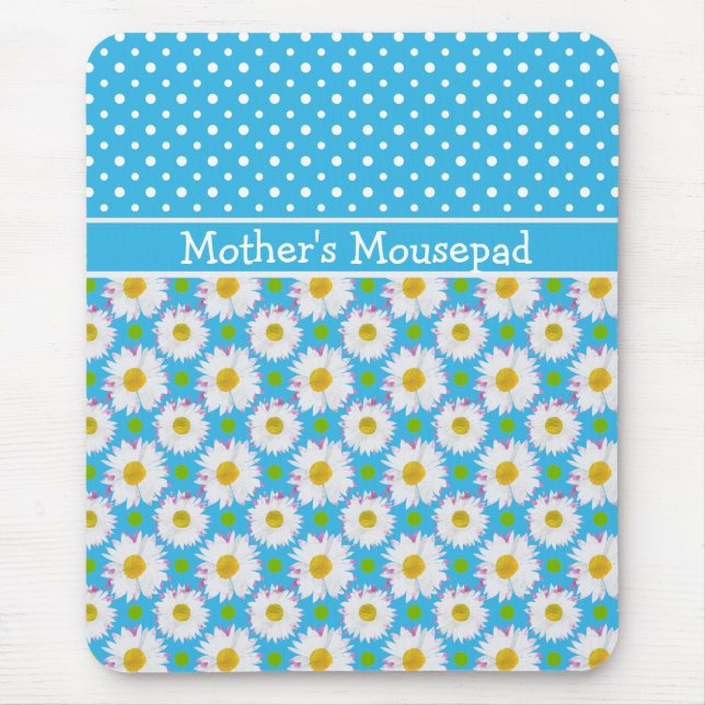 Mousepad to Personalize: Polkas and Daisys: Blue:  Musmatta (Framsidan)