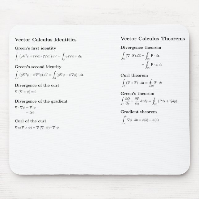 Mousepad: vektorcalculus musmatta (Framsidan)