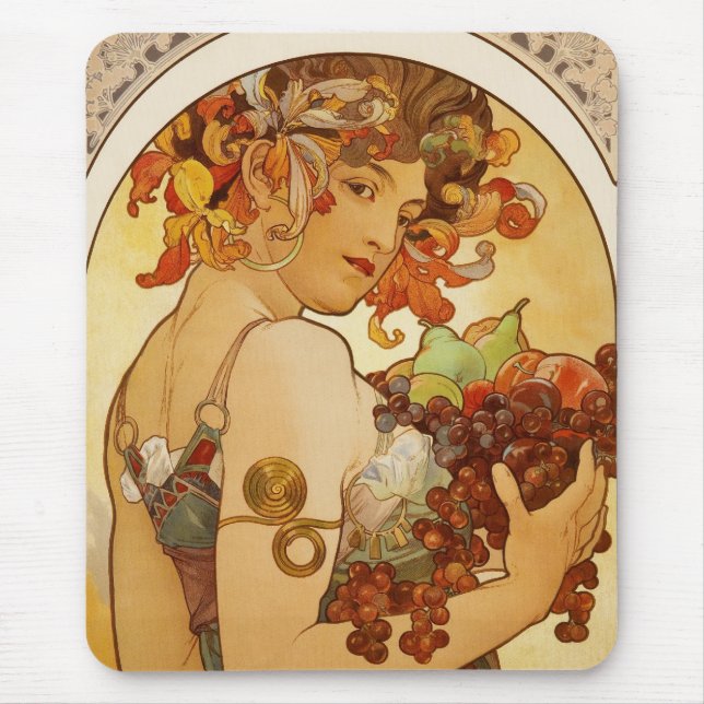 Mousepad Vintage Art Alfons Mucha Fruit Musmatta (Framsidan)