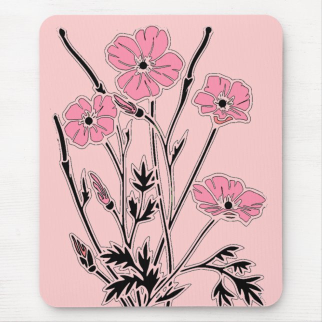 Mousepad Vintage Art Rosa Poppies Musmatta (Framsidan)