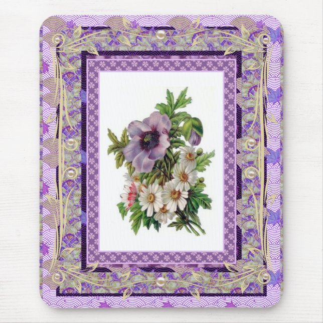 Mousepad Vintage Blommigt Mauve Flowers Musmatta (Framsidan)