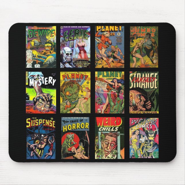 Mousepad Vintage Tecknad Bok Covers Collage Musmatta (Framsidan)
