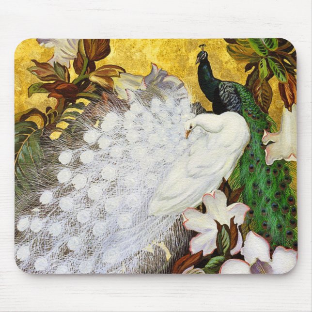 Mousepad: Vita och blå peacocks Musmatta (Framsidan)