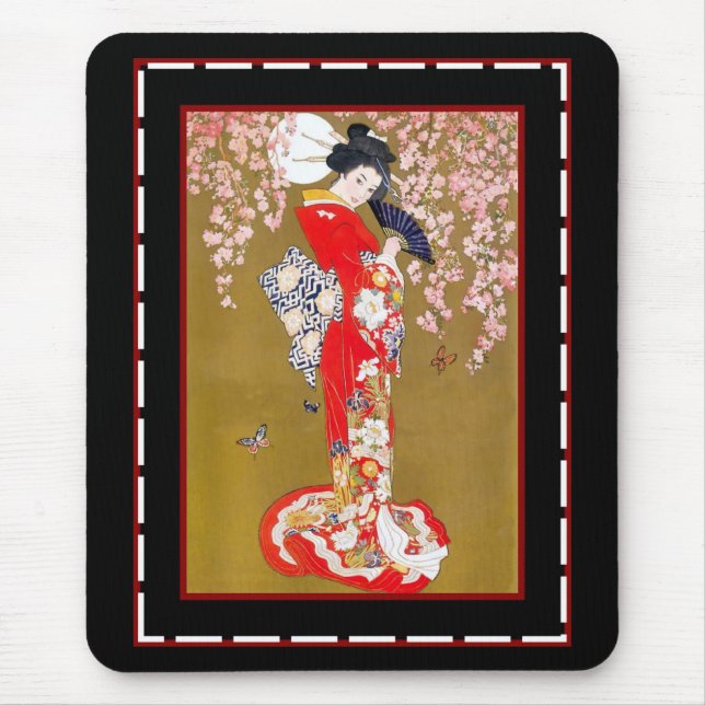 Mousepads Art Japansk Geisha Dam Vintage affisch Musmatta (Framsidan)