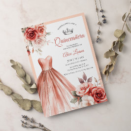 Mousserande  Blommigt Quinceanera Ro Guld Inbjudningar