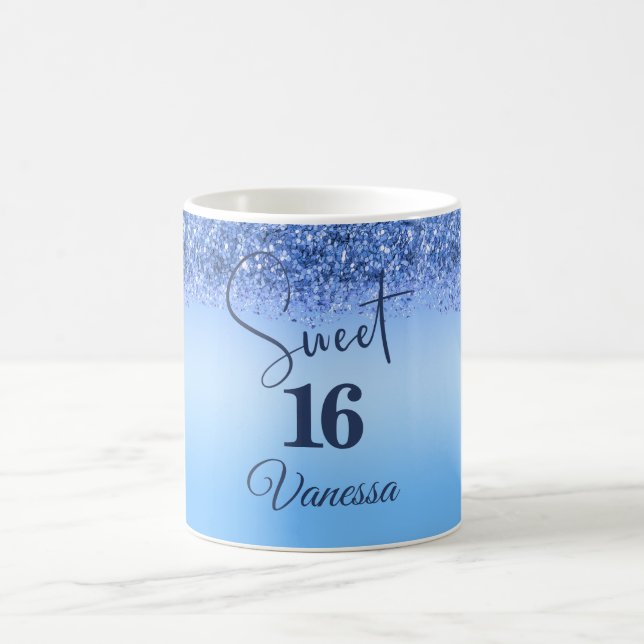 Mousserande Blue Faux Glitter Sweet 16 Coffee Mugg (Center)