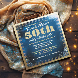 Mousserande Blue och Guld 50:e Födelsedagsfesten Inbjudningar