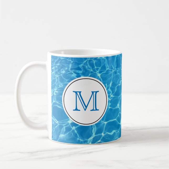 Mousserande Blue Swimming Bassäng Vatten Monogram Kaffemugg (Vänster)