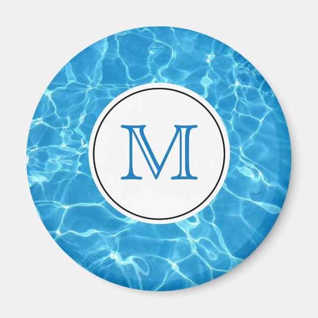 Mousserande Blue Swimming Bassäng Vatten Monogram Magnet (Framsidan)