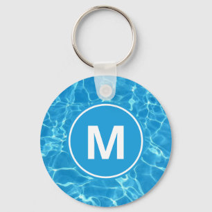 Mousserande Blue Swimming Bassäng Vatten Monogram Nyckelring