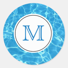 Mousserande Blue Swimming Bassäng Vatten Monogram Runt Klistermärke