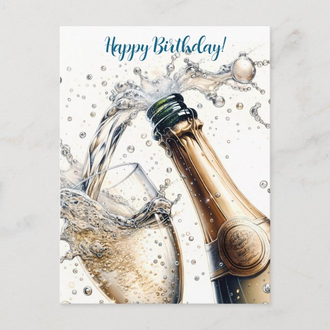 Mousserande champagne Grattis på födelsedagen Vykort (Framsida)