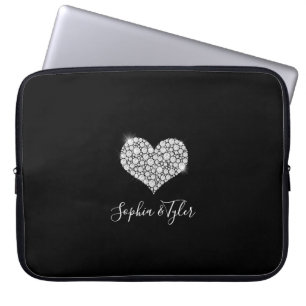 Mousserande Diamond Heart, White Script Namn, Blac Laptop Fodral