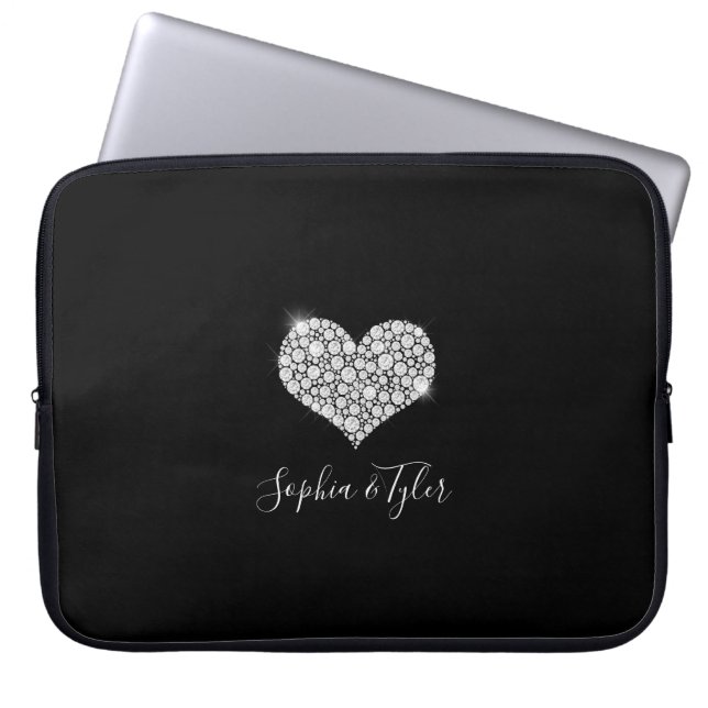 Mousserande Diamond Heart, White Script Namn, Blac Laptop Fodral (Framsidan)