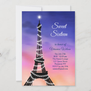 mousserande Eiffel Torn Sunset Sweet sixteen Inbju Inbjudningar