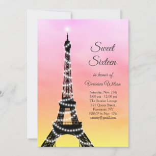 Mousserande Eiffel Torn Sweet sixteen rosa/korall Inbjudningar