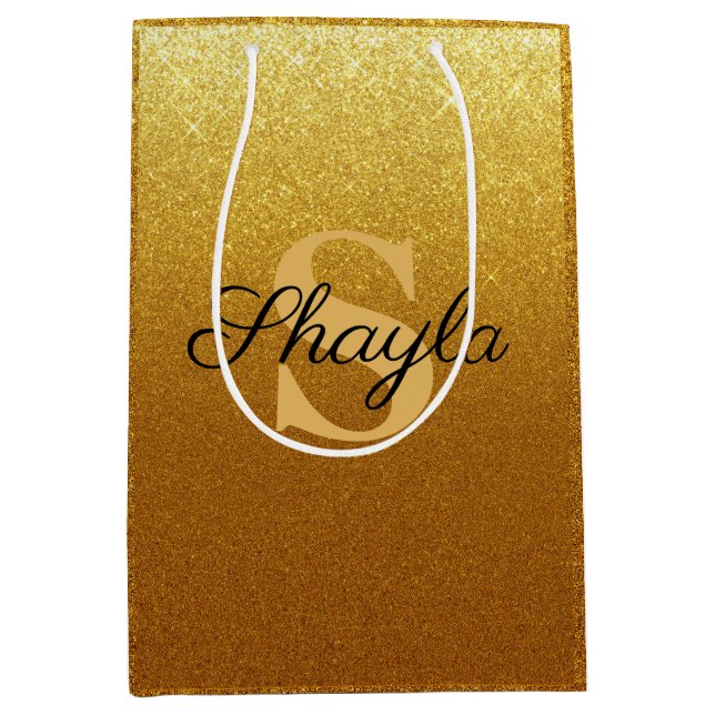 Mousserande Faux Guld Glitter Monogrammed uppgift (Framsidan)