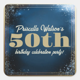 Mousserande Glitter Blue och Guld Födelsedagsfest Fyrkantigt Klistermärke