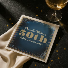 Mousserande Glitter Blue och Guld Födelsedagsfest Pappersservett