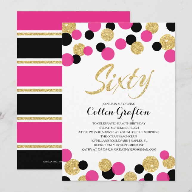 Mousserande Glitter Confetti | 60:e födelsedagen Inbjudningar (Fram/baksida)