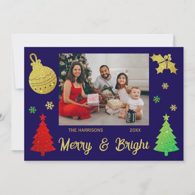 Mousserande Glitter Julgran Jolly Löv Photo Julkort (Framsida)