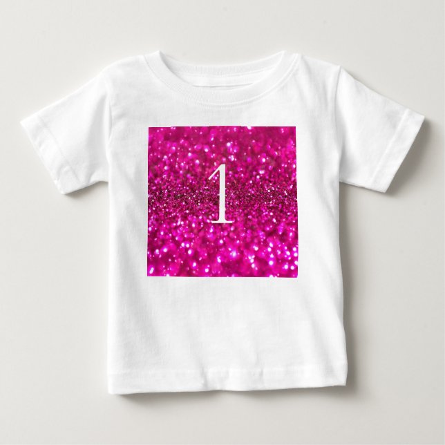 Mousserande Glitter Rosa 1:a glammet Birthday-flic T Shirt (Framsida)
