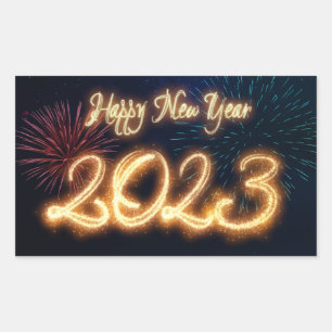 Mousserande Gott nytt år 2023 Fireworks Rektangulärt Klistermärke