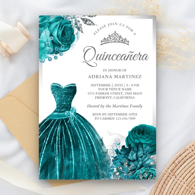 Mousserande Gown Ro Silver Quinceanera Inbjudningar (Skapare uppladdad)