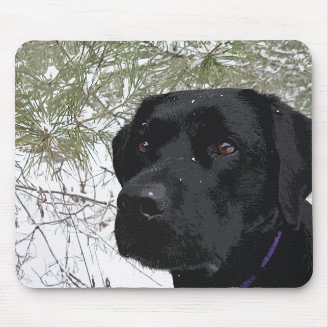 Mousserande Gräs - Snö Labrador - Svart lab Musmatta (Framsidan)