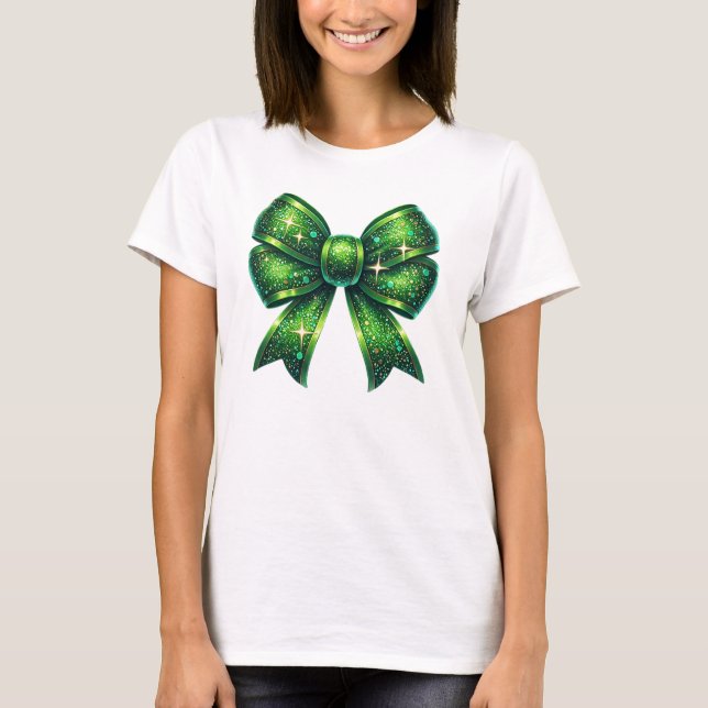 Mousserande Grönt Glitter Bow T Shirt (Framsida)