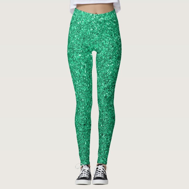 Mousserande Grönt Glitter Leggings (Framsida)