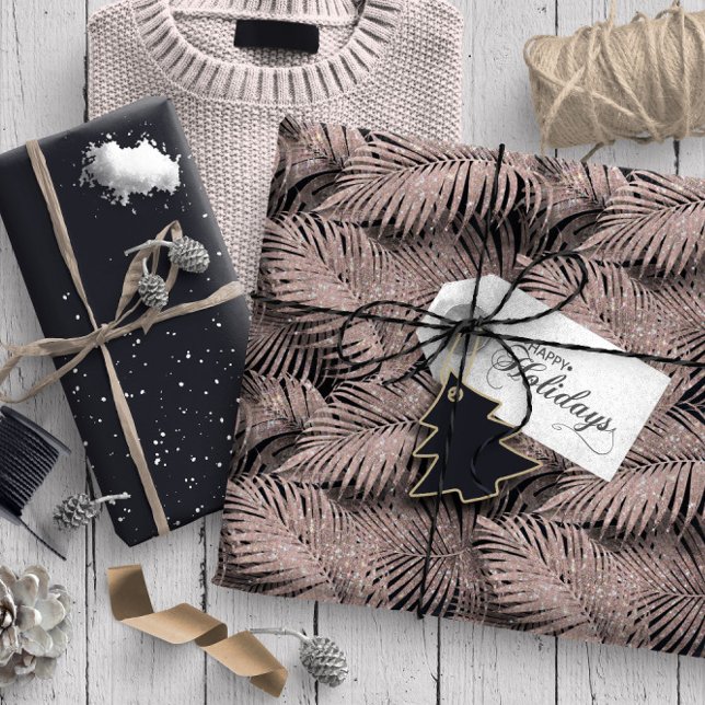 Mousserande Handflatan Lövs Mönster Ro Guld, ID831 Presentpapper (Skapare uppladdad)