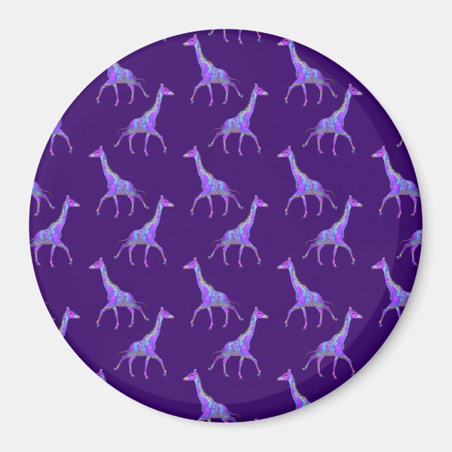 Mousserande Hippie Stil Lila Giraffe Magnet (Framsidan)