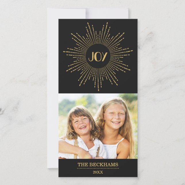 Mousserande Joy Helgdag Photo Card/Guld Black Julkort (Framsida)
