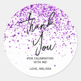 Mousserande Lila Glitter White Birthday Tack Runt Klistermärke