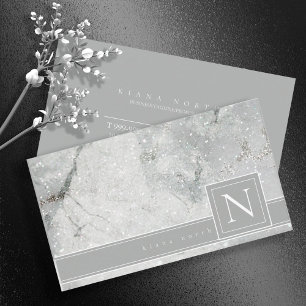 Mousserande marble Monogram Neutralt Grått Std ID6 Visitkort