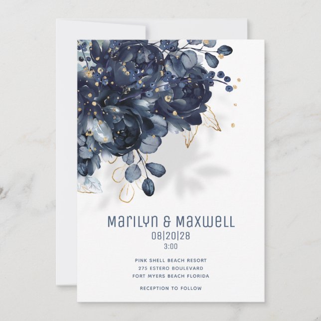 Mousserande marinen White & Guld Bröllop Meddelande (Framsida)