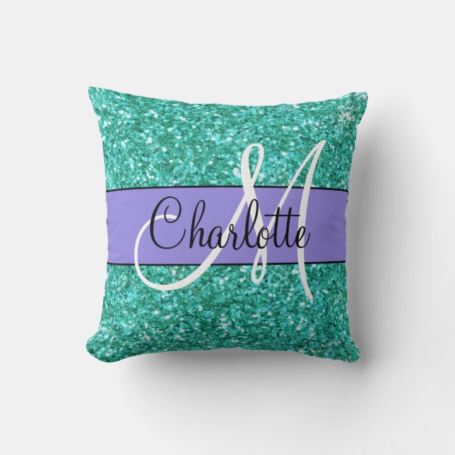 Mousserande pärlande glitter monogrammat kudde (Framsida)