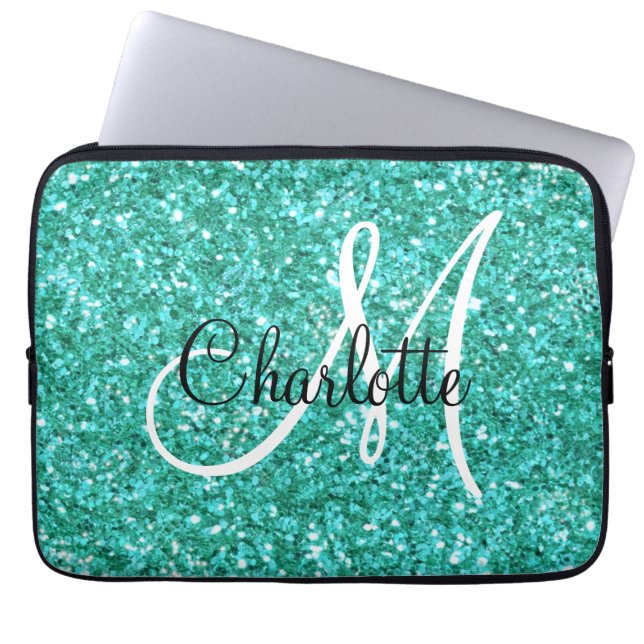Mousserande pärlande glitter monogrammat laptop fodral (Framsidan)