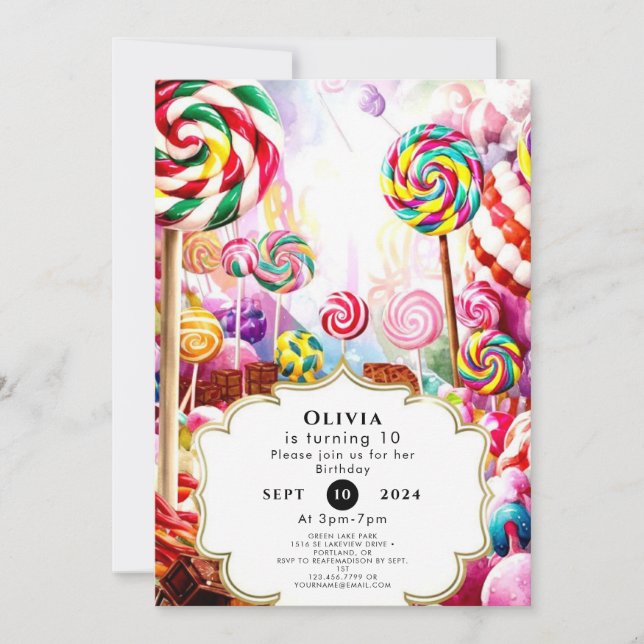 Mousserande Pastel Candyland Birthday Inbjudningar (Framsida)