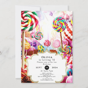 Mousserande Pastel Candyland Birthday Inbjudningar