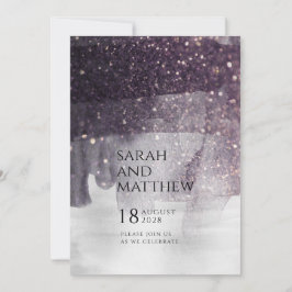 Mousserande plommon och Silver-ridåanrop Bröllop Inbjudningar