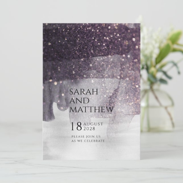 Mousserande plommon och Silver-ridåanrop Bröllop Inbjudningar (Stående Fram)