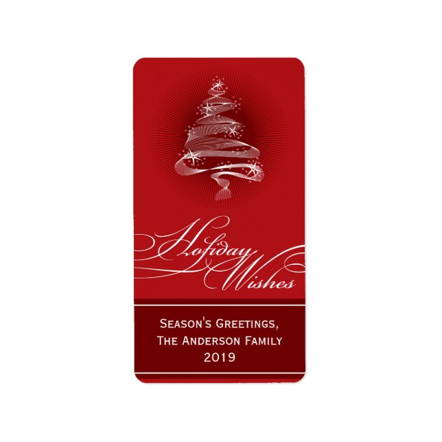 Mousserande Red Julgran Swirls Helgdag Gift T Adressetikett (Framsidan)