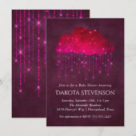Mousserande regnmoln | Mörk Rosa Baby Shower Inbjudningar
