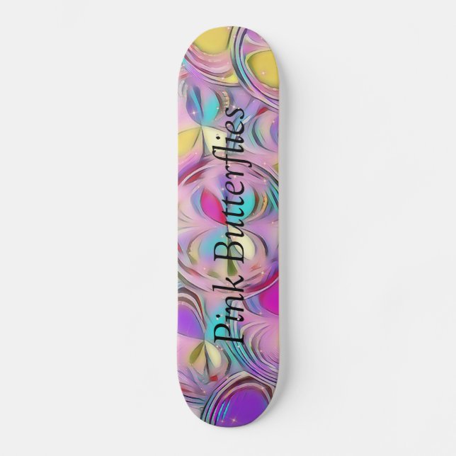 Mousserande Rosa Butterflies Mini Skateboard Bräda 18,5 Cm (Framsida)