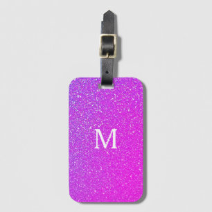 Mousserande Rosa Glitter Ombre Monogram Initial Cu Bagagebricka